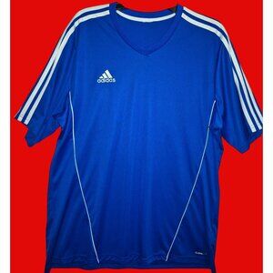Adidas Mens Climalite Blue Short Sleeve Soccer Jersey V-Neck Size XL